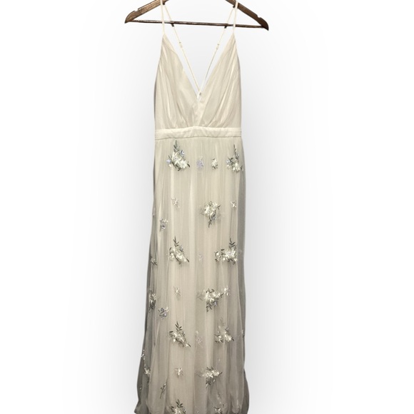 Lulu's Lorenzo Beige Embroidered Maxi Dress Cream Floral Dress Wedding - Picture 3 of 6